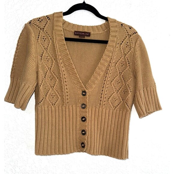 Bandolino Womens Medium Button-Up Short Sleeve Knit Sweater Cotton & Acrylic Tan - Picture 1 of 7
